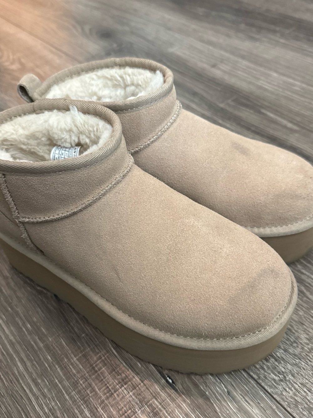 UGG Womens Short Suede Slip-On Boots in Light Beige